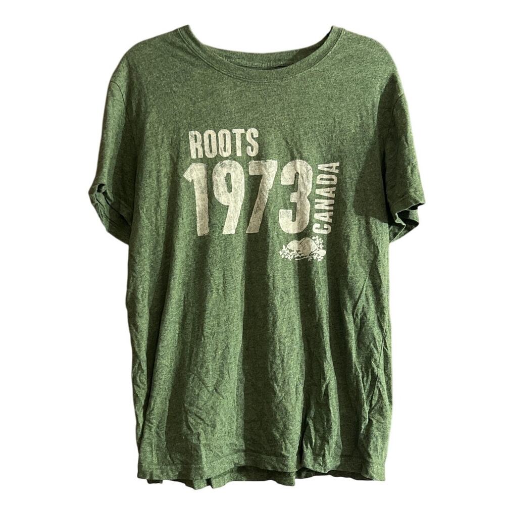 Roots Canada Men's Heather Green Logo T-Shirt Size Medium M Tee Shirt
